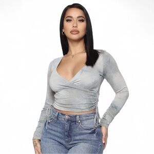 Fashion Nova long-sleeve tie-dye wrap top